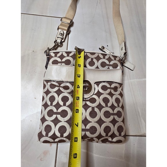 Coach Signature C Monogram Crossbody Bag Brown White Leather Trim Turnlock - Picture 13 of 16